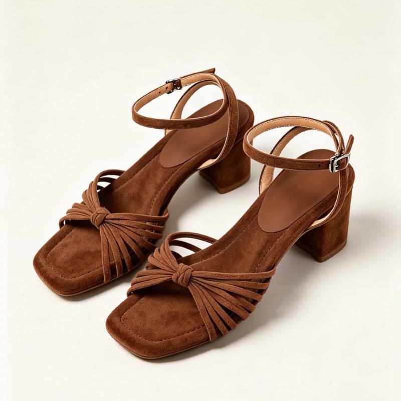Damen-Sandalen mit breitem Absatz – römischer Stil mit feinen Riemchen und matter Oberfläche