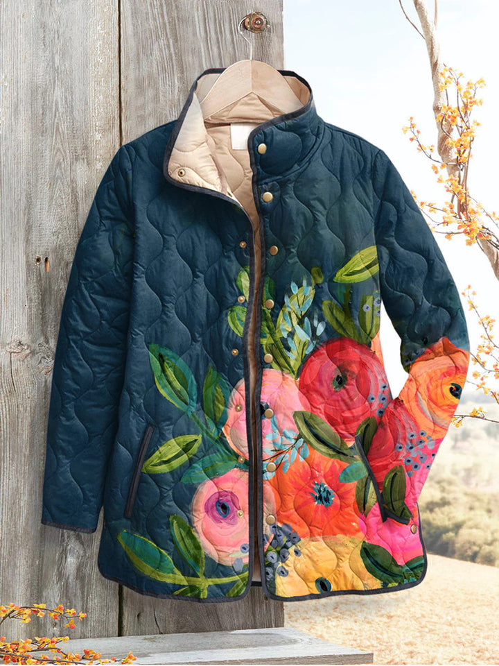 Vatteret jakke Dame - Vintageblomstret bomuld med mønster