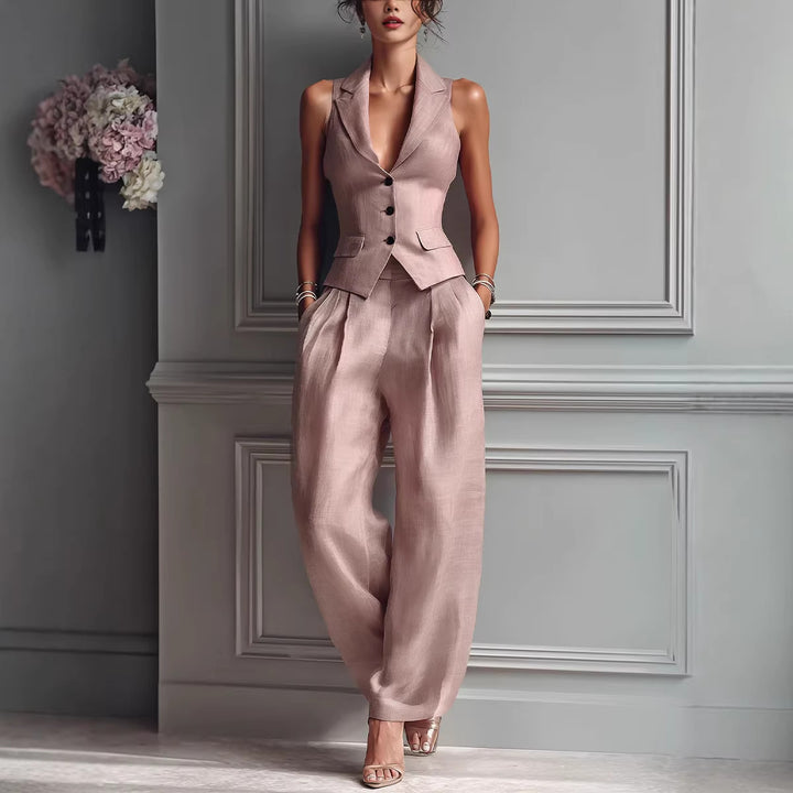 Damen-Set aus ärmelloser Weste und Hose – lässiger Hosenanzug