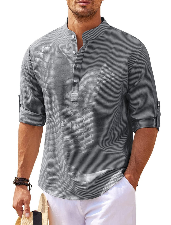 Camicia Uomo Collo Dritto Tessuto Testurizzato – Tocco Casual Chic