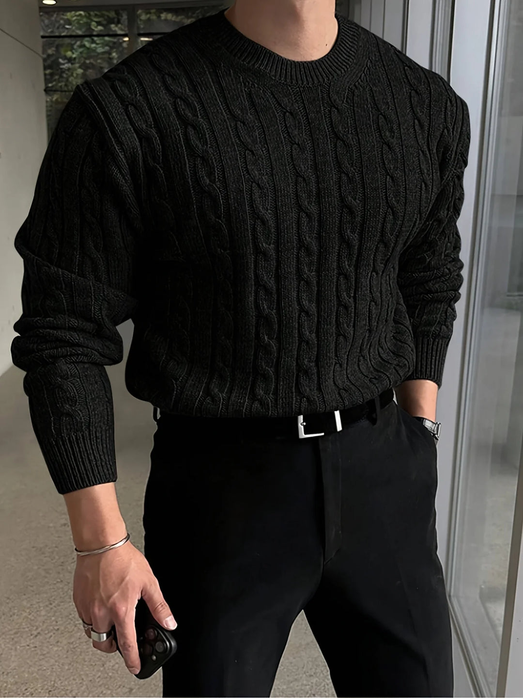 Herren-Rollkragenpullover – Grobstrick mit Strukturmuster