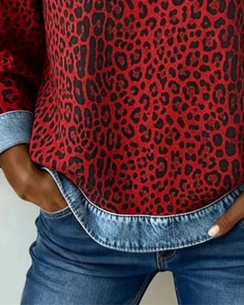 Patchwork-Sweatshirt für Damen – Rundhalsausschnitt, geprägtes Blumenmuster