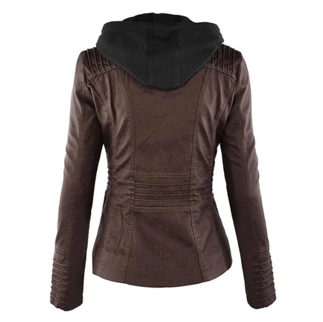 Vegane Motorradjacke für Damen – taillierter Schnitt mit abnehmbarer Kapuze