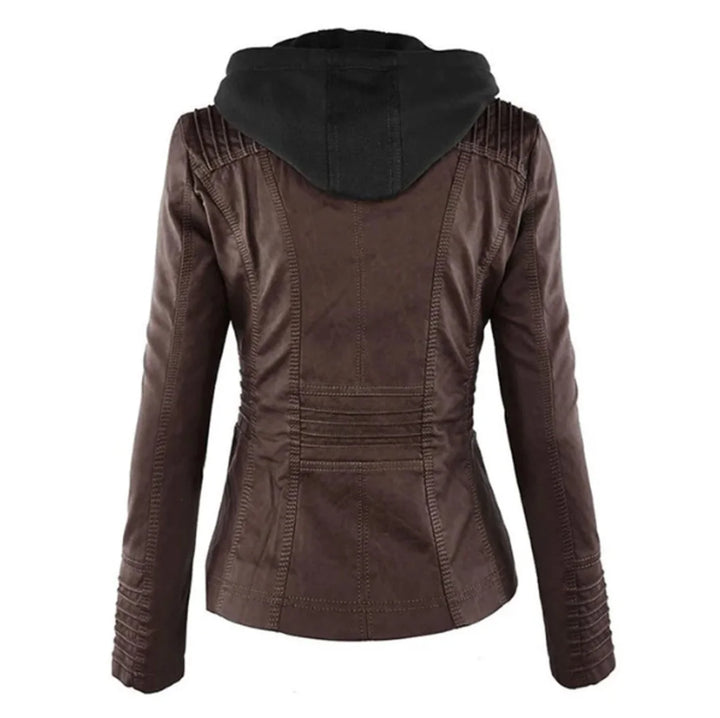 Vegane Motorradjacke für Damen – taillierter Schnitt mit abnehmbarer Kapuze