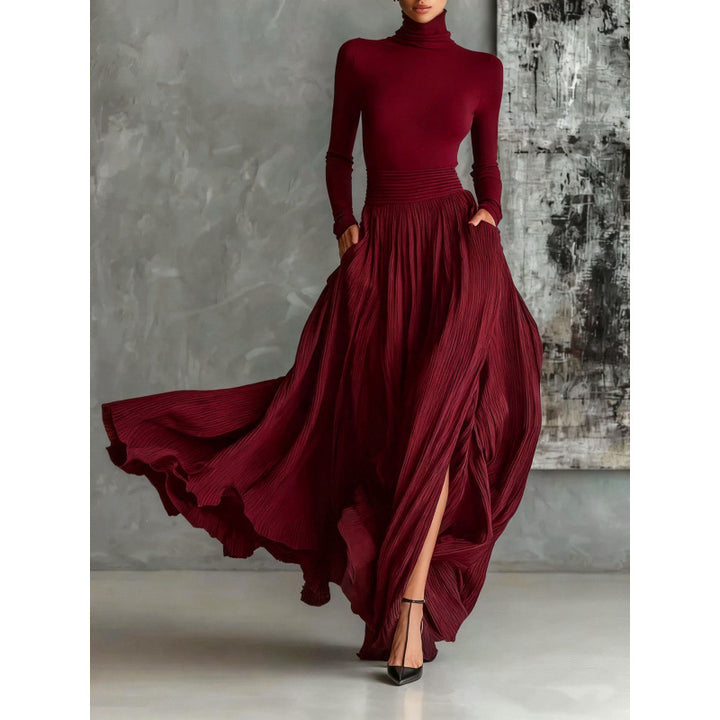 Robe Femme Maxi Rétro – Coupe Cintrée, Plis &amp; Fronces Raffinés