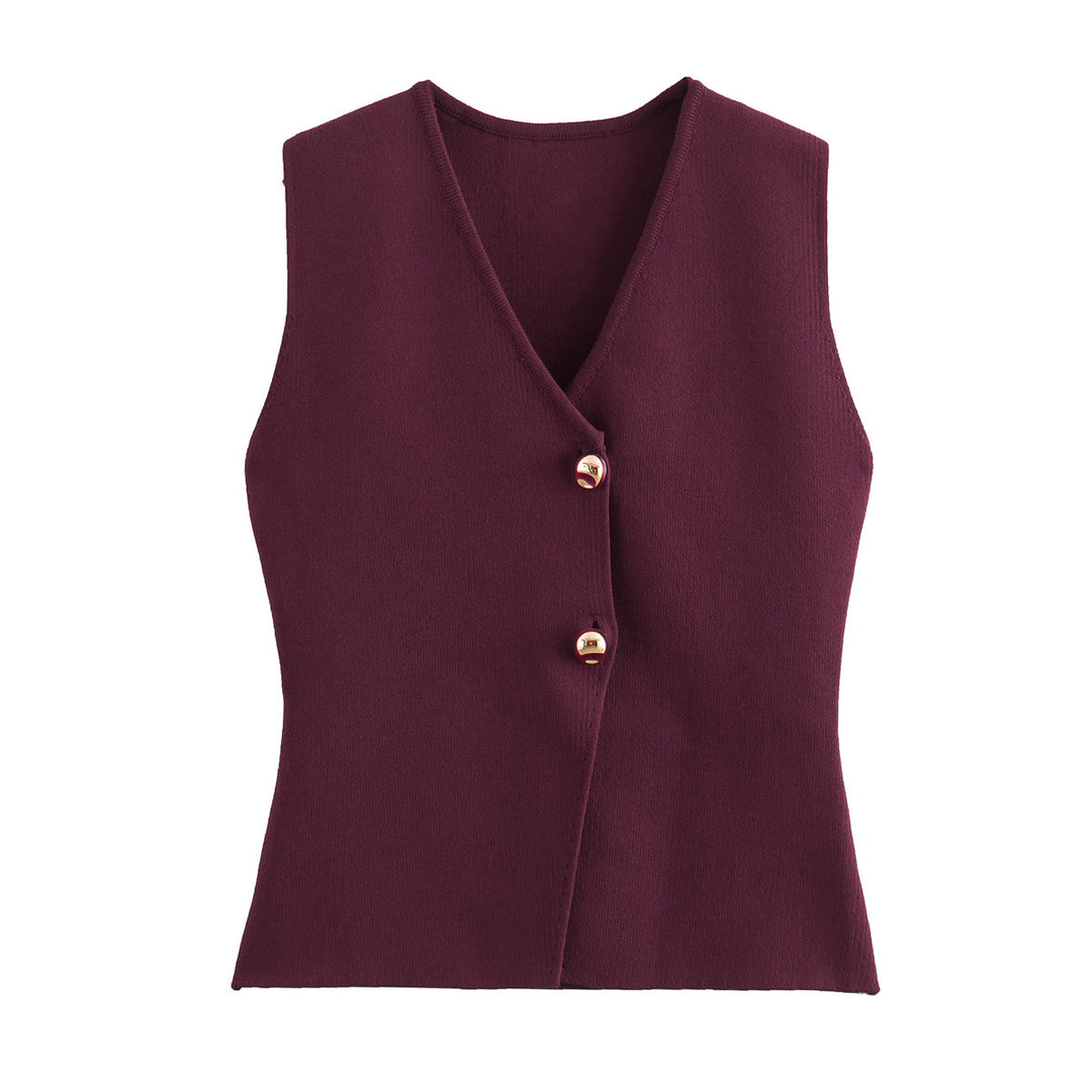 Gilet Femme en Maille – Cardigan Sans Manches Boutonné