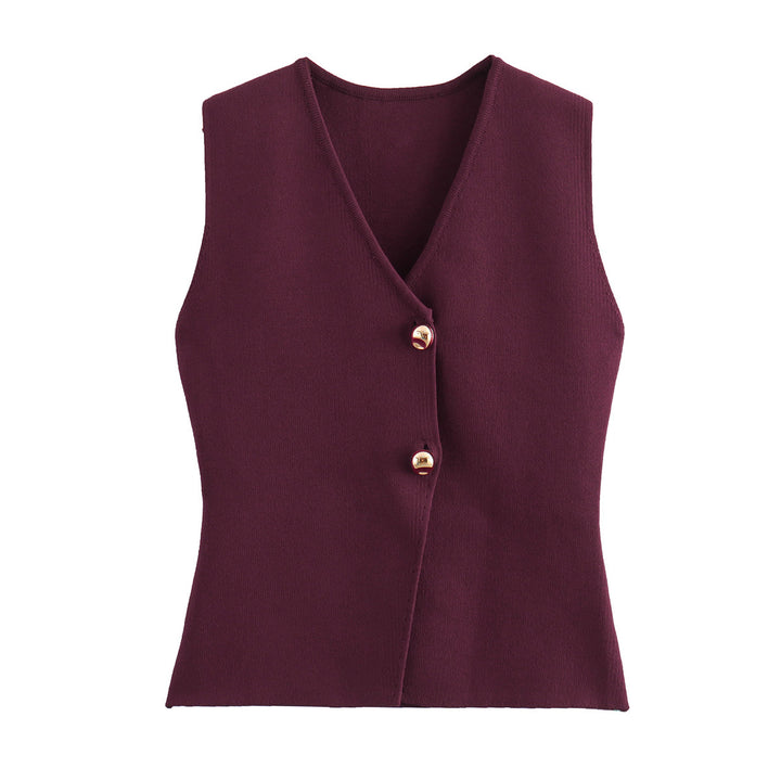 Gilet Femme en Maille – Cardigan Sans Manches Boutonné