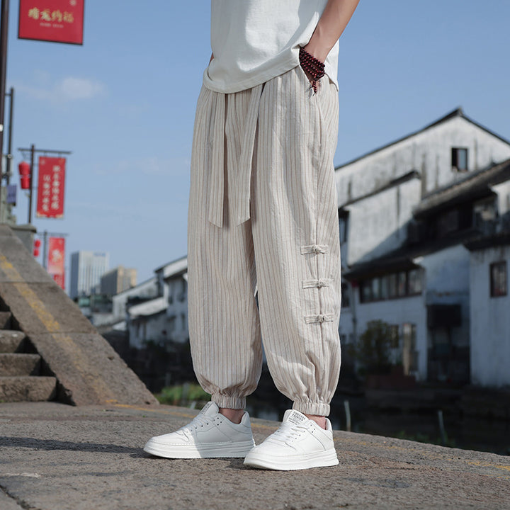 Pantalon Homme en Lin – Coupe Ample Inspiration Chinoise