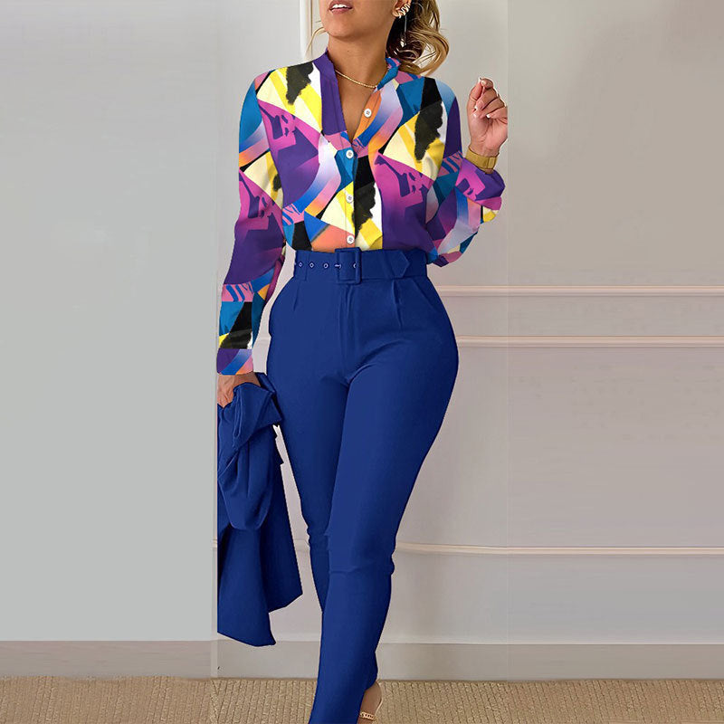 Completo Donna 2 Pezzi – Scollo a V, Stampa Floreale a Volute, Tessuto Leggero
