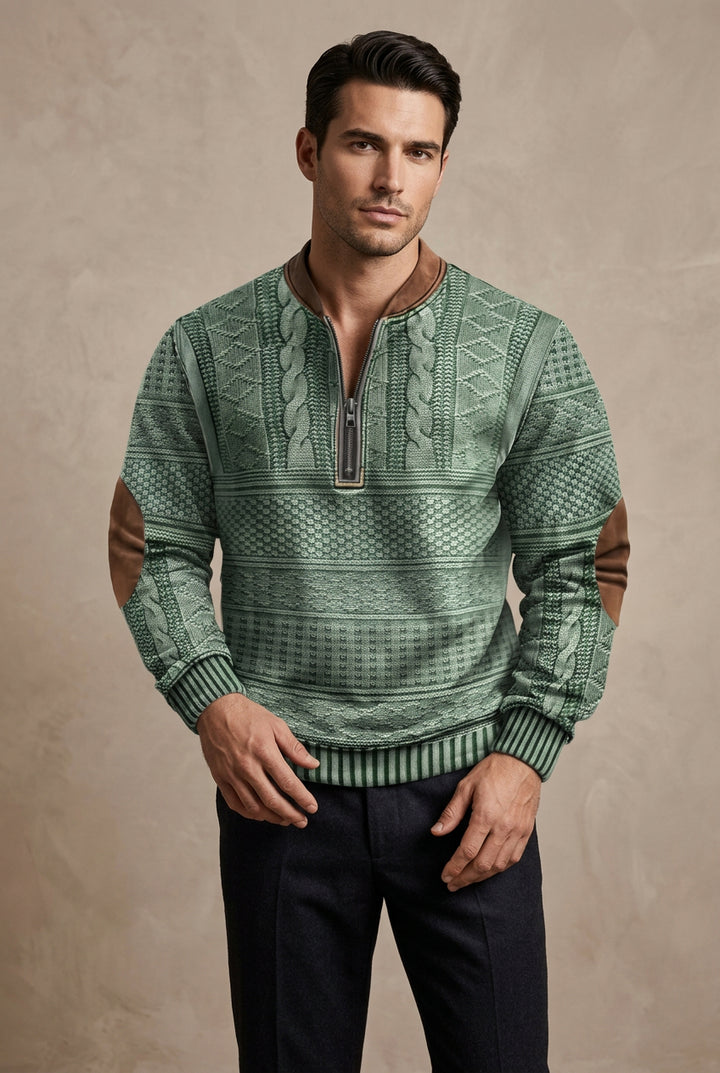 Pull Homme Demi-Zip à Rayures – Coupe Ample et Décontractée