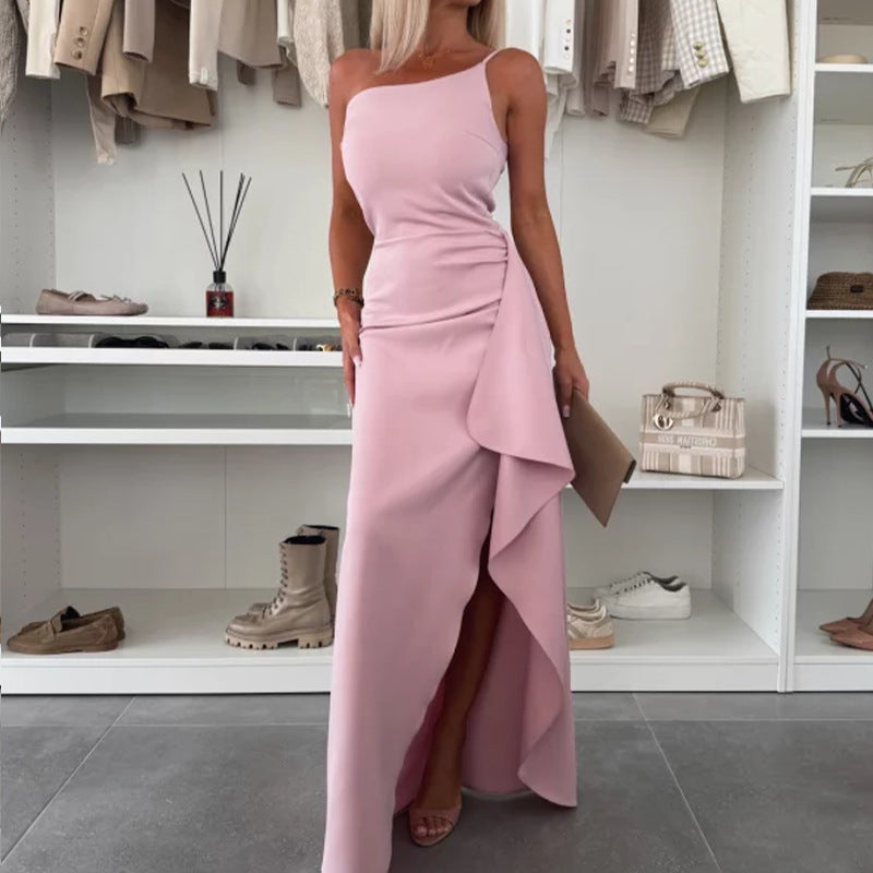Robe Maxi Femme Épaule Dénudée – Coupe Cintrée Fendue