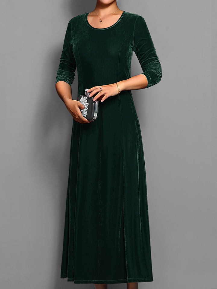 Langes Damen-Samtkleid – A-Linien-Schnitt mit eleganten 3/4-Ärmeln