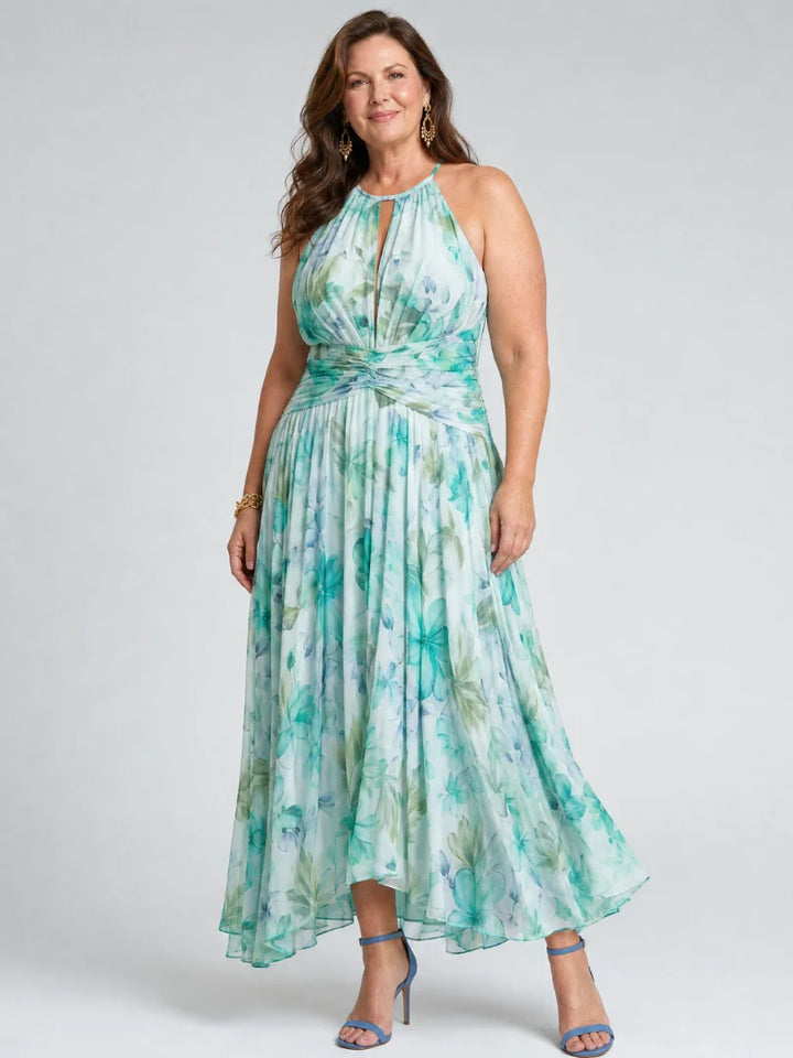 Robe Femme Maxi à Col Halter – Imprimé Fluide et Décolleté V