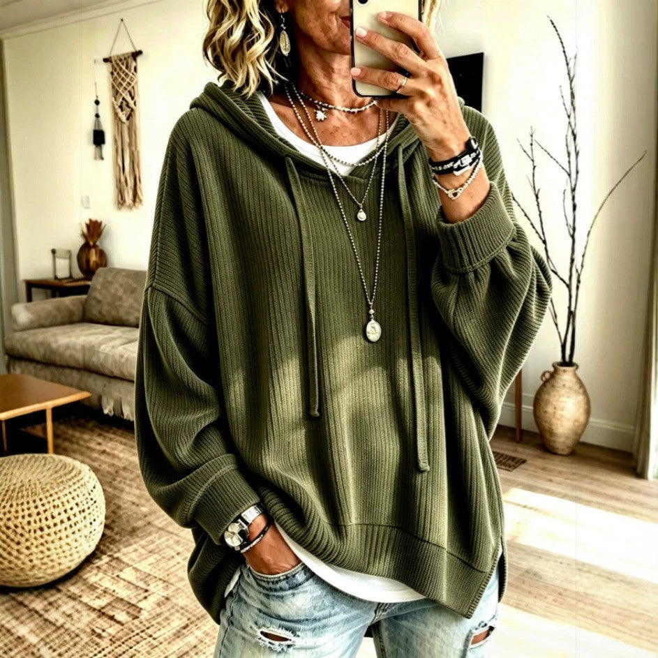 Sweat à Capuche Femme Coupe Oversize – Détail Cordon