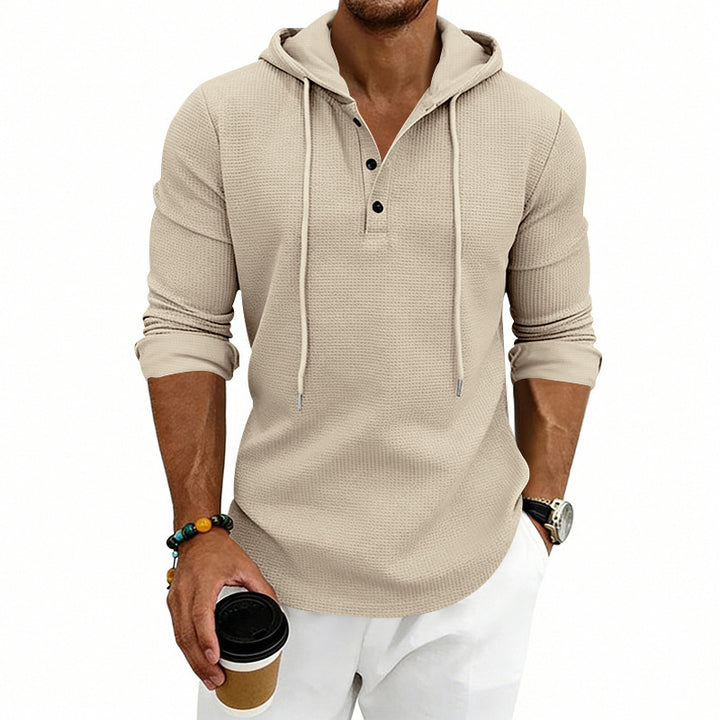 Henley-sweatshirt til mænd med afslappet pasform - retrostil og lange ærmer