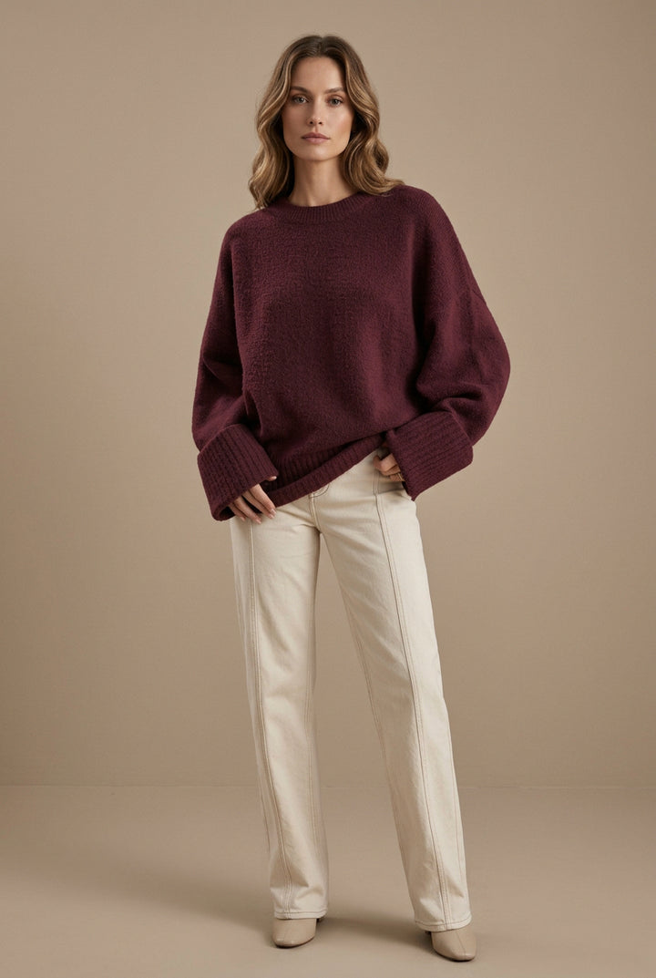 Pull Femme Maille Douce – Manches Chauve-souris Décontractées