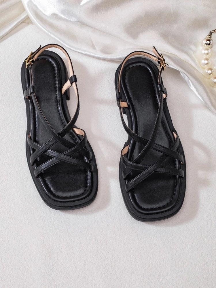 Retro-Sandalen für Damen mit offener Zehenpartie – elegante gekreuzte Riemen