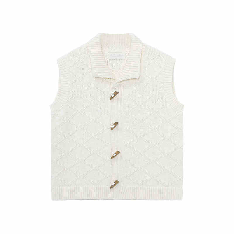Gilet Femme en Coton Tissé – Motif Losange Vintage