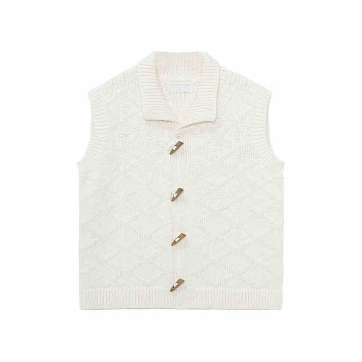 Gilet Femme en Coton Tissé – Motif Losange Vintage