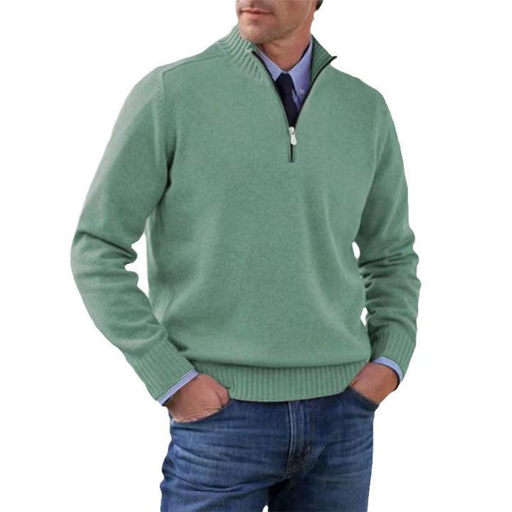 Herren-Pullover mit Reißverschluss und Stehkragen – Klassische Passform aus weichem Strick