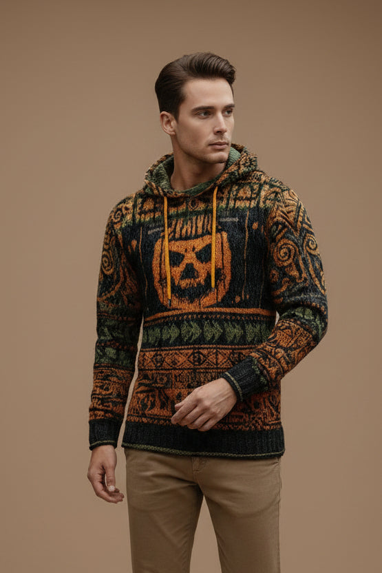 Herren-Sweater mit 3D-Halloween-Print – Weite Passform mit Druckeffekt