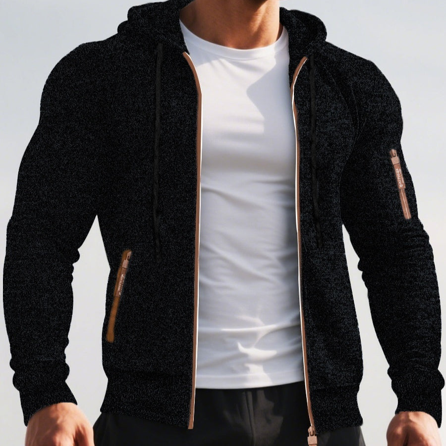 Herren-Pullover mit Kapuze und Reißverschluss – Gerader Schnitt, Strickwaren-Finish