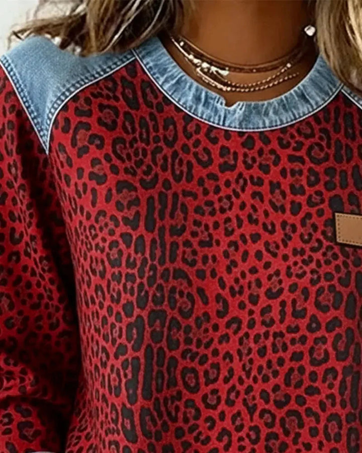 Patchwork-Sweatshirt für Damen – Rundhalsausschnitt, geprägtes Blumenmuster