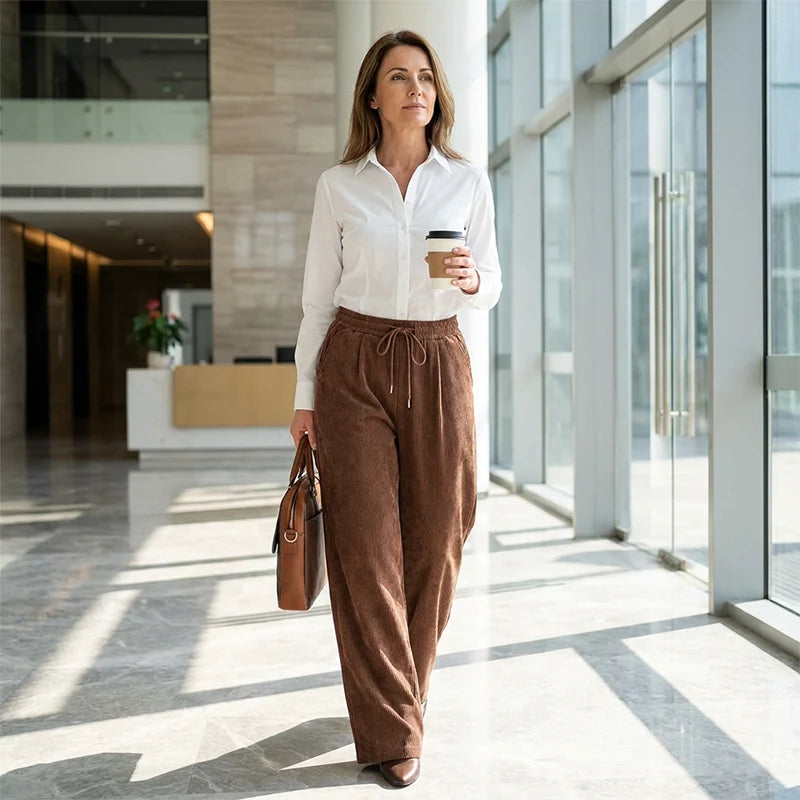 Pantalon Femme Large en Velours Côtelé – Coupe Ample et Décontractée
