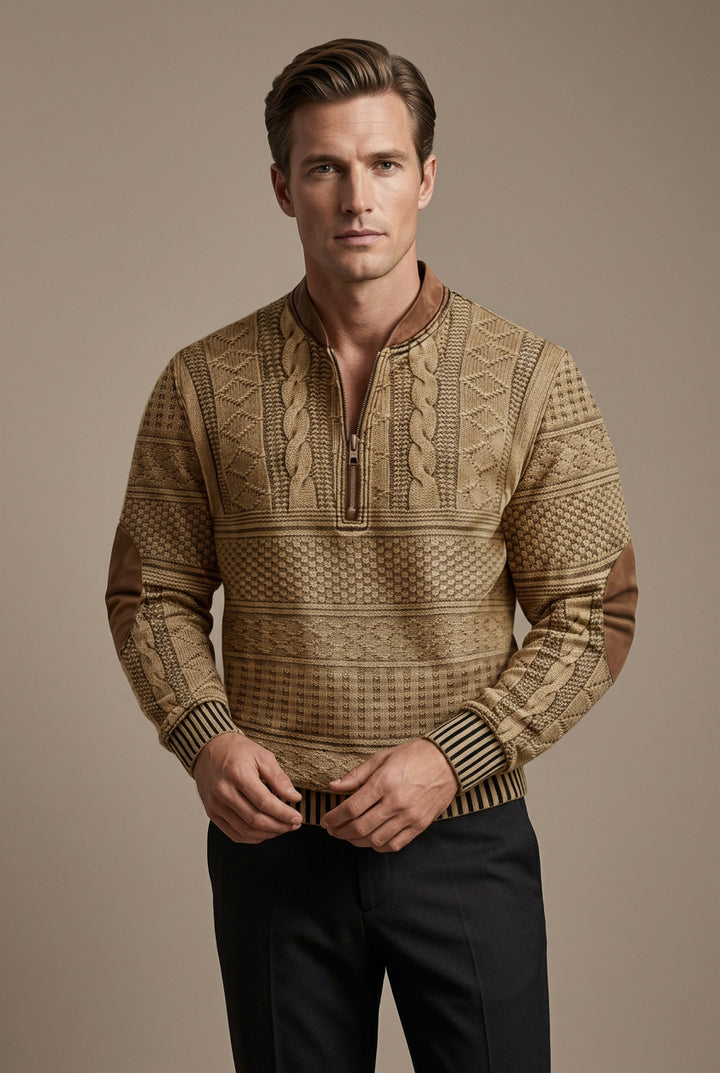 Pull Homme Demi-Zip à Rayures – Coupe Ample et Décontractée