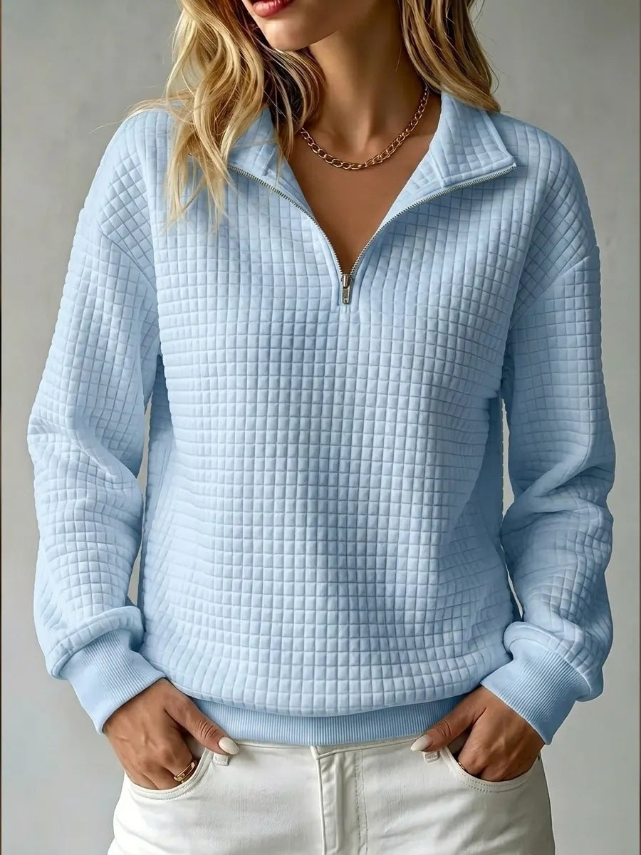 Damen-Sweatshirt mit Stehkragen und Reißverschluss – Wabenstruktur