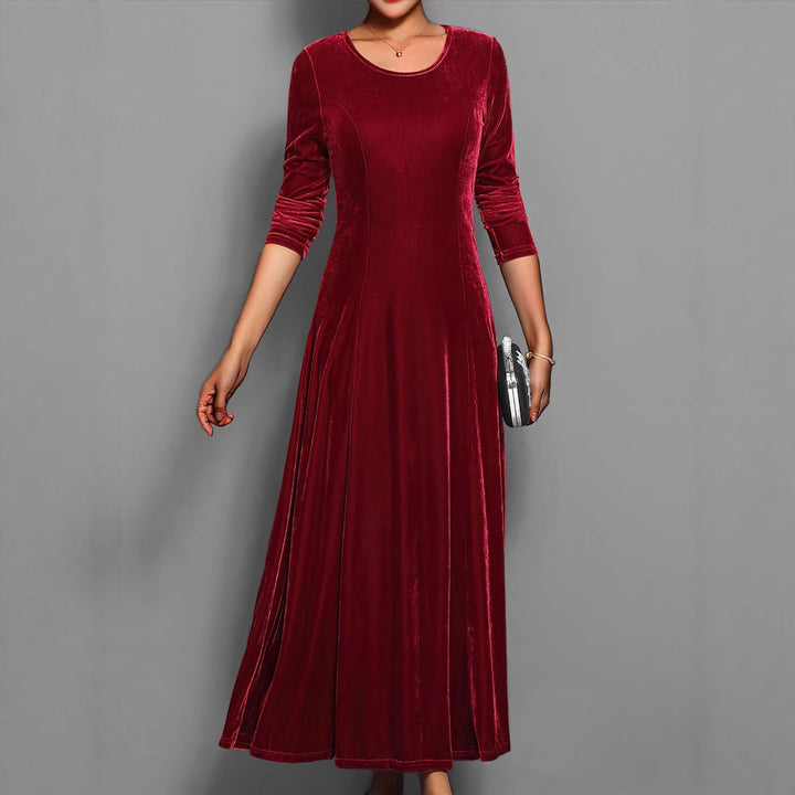 Langes Damen-Samtkleid – A-Linien-Schnitt mit eleganten 3/4-Ärmeln
