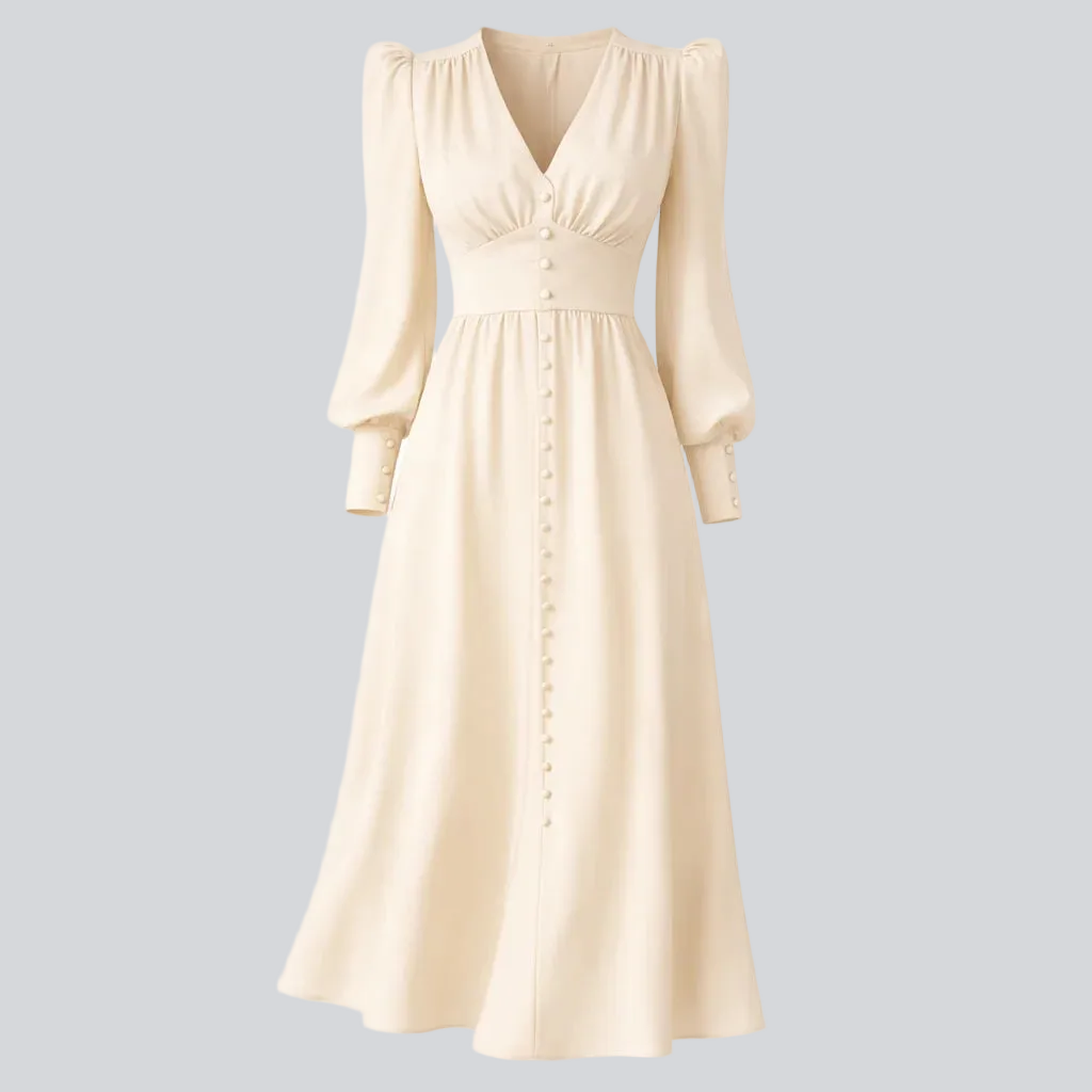 Satin-Midikleid für Damen – Laternenärmel, taillierter Schnitt