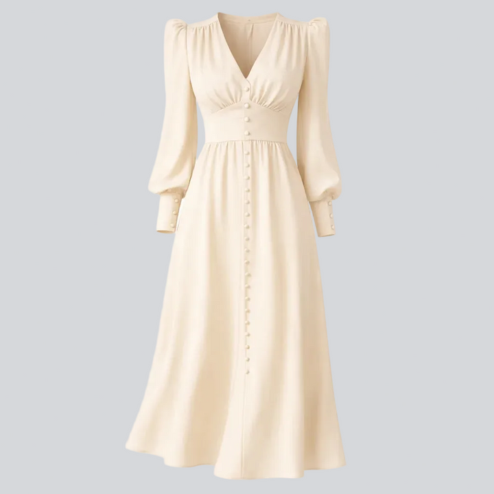 Satin-Midikleid für Damen – Laternenärmel, taillierter Schnitt