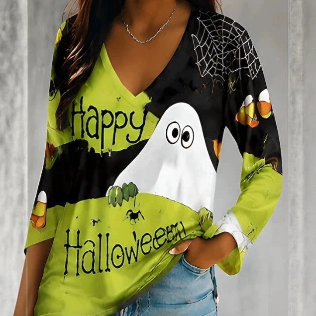 Dámská mikina s kapucí a kulatým výstřihem - umělecký halloweenský potisk