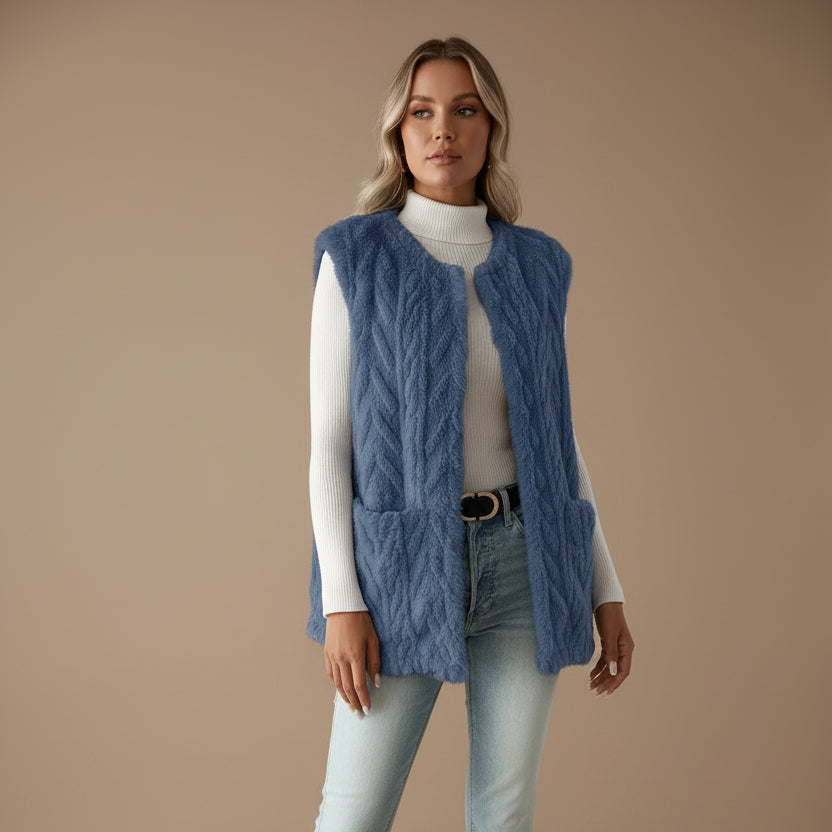 Gilet Femme en Polaire Douce – Motif Losange Double Face