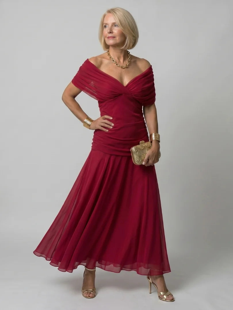 Robe Femme Maxi Chiffon – Imprimé Col V Manches Courtes