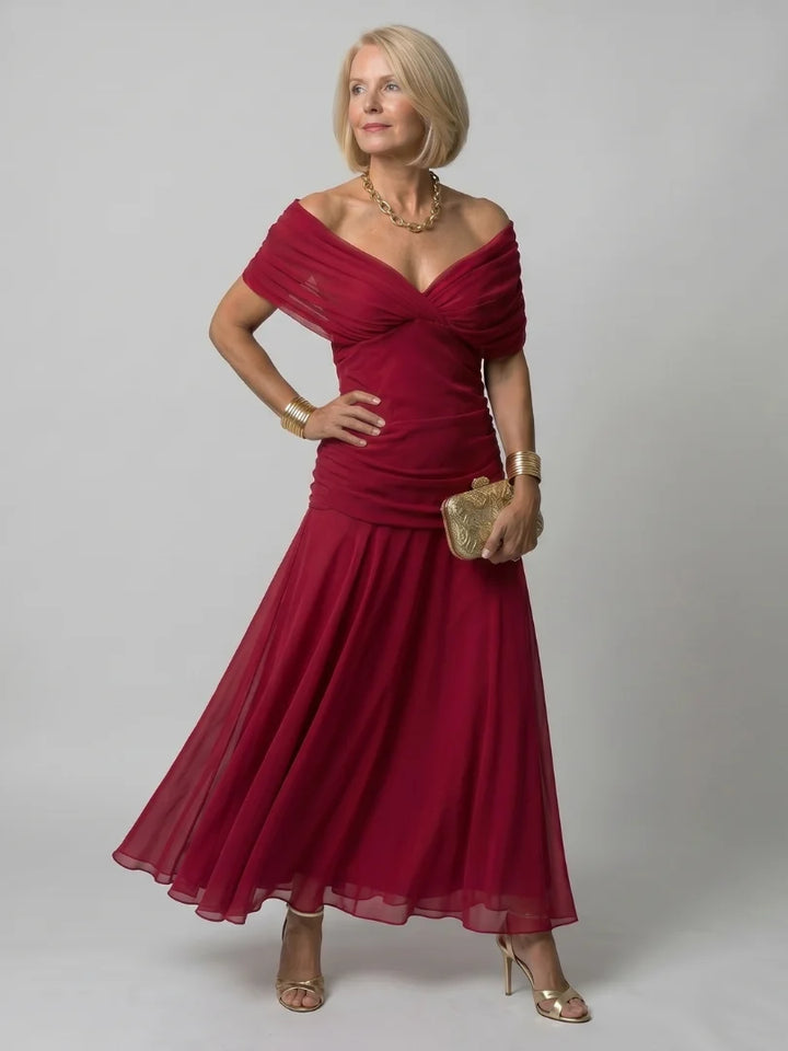 Robe Femme Maxi Chiffon – Imprimé Col V Manches Courtes