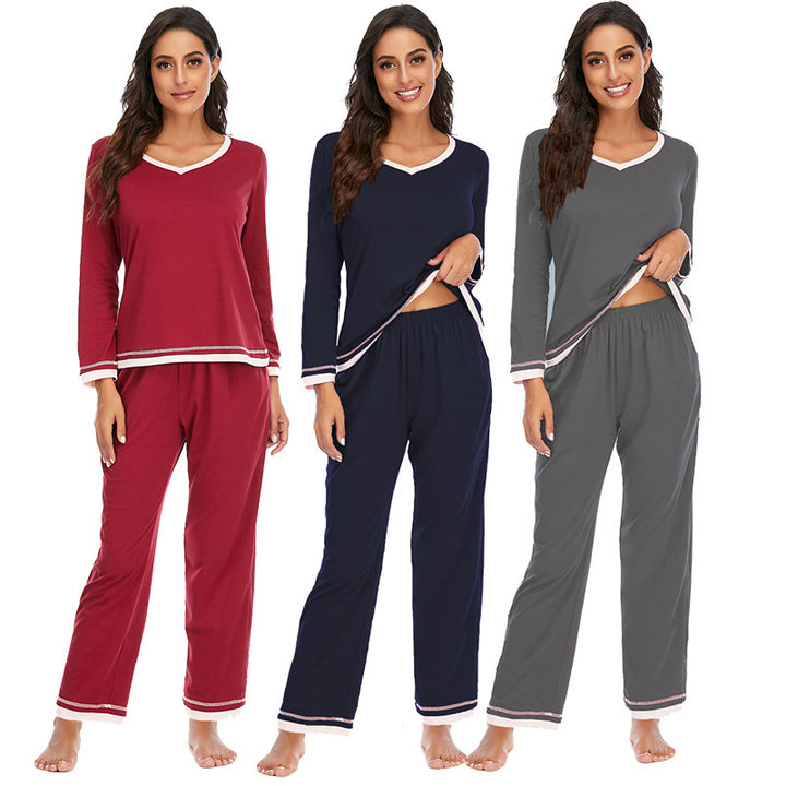 Damen-Baumwollpyjama – Zweiteiliges Set mit langen Ärmeln