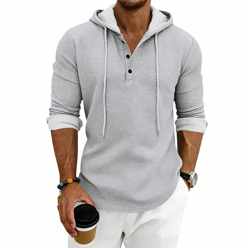 Henley-sweatshirt til mænd med afslappet pasform - retrostil og lange ærmer