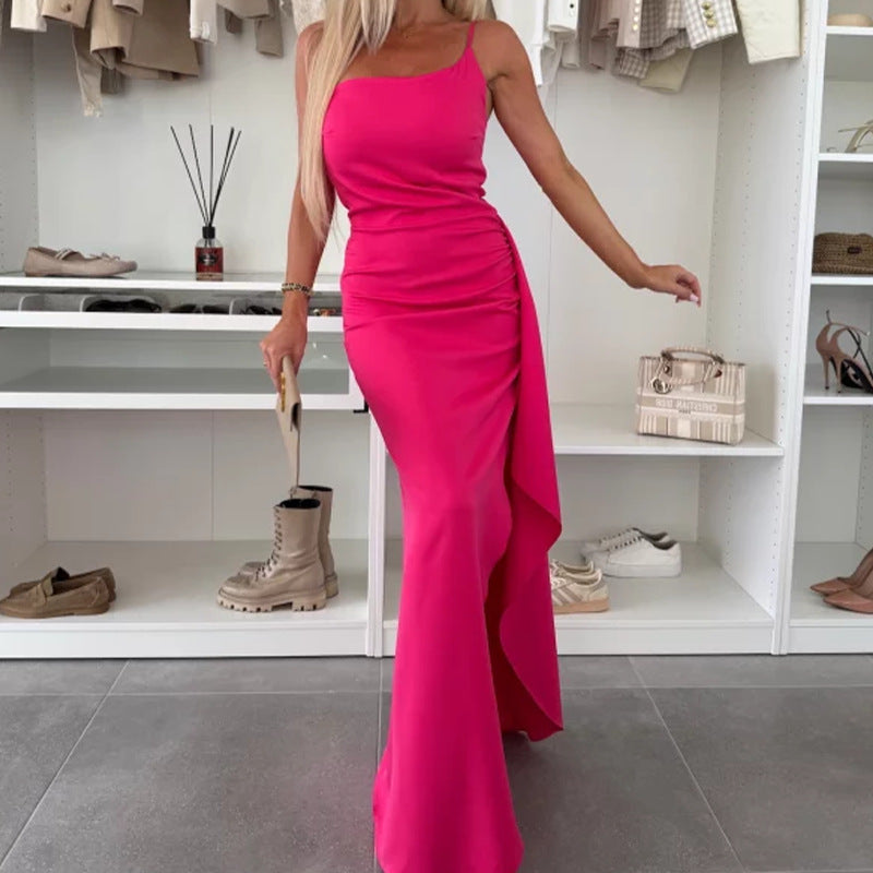 Robe Maxi Femme Épaule Dénudée – Coupe Cintrée Fendue