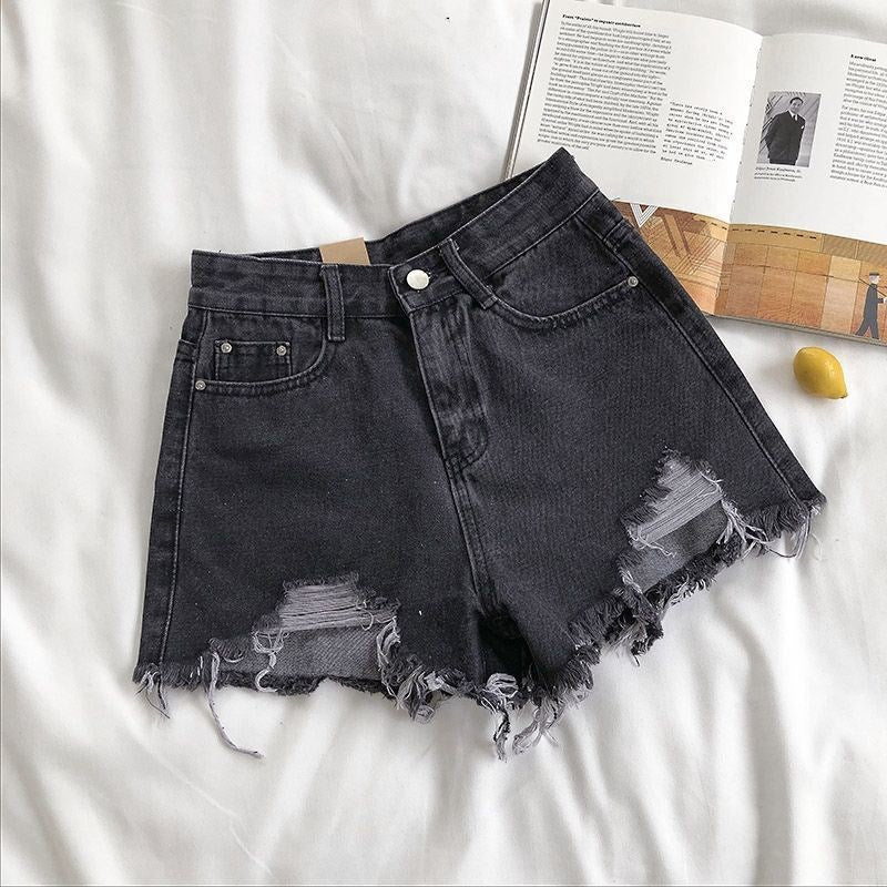 Shorts in Jean for Women High Waist – Wide Cut Distressed Effect