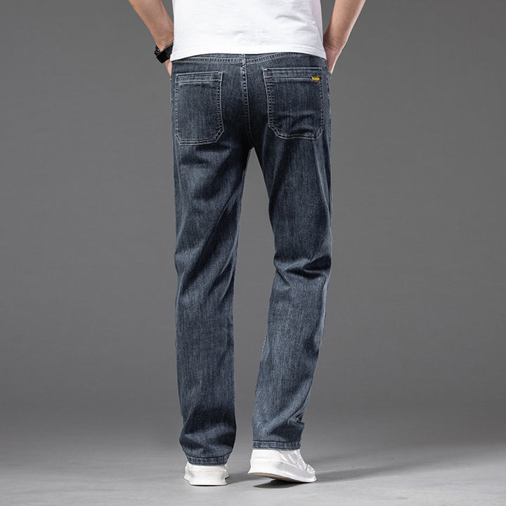 Gerade Herrenjeans aus Denim – Teilweise elastische Taille und Stretch