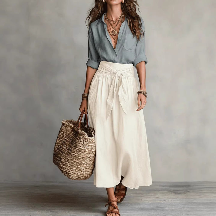 Ensemble Deux Pièces Femme – Chemise Manches Longues et Jupe Droite
