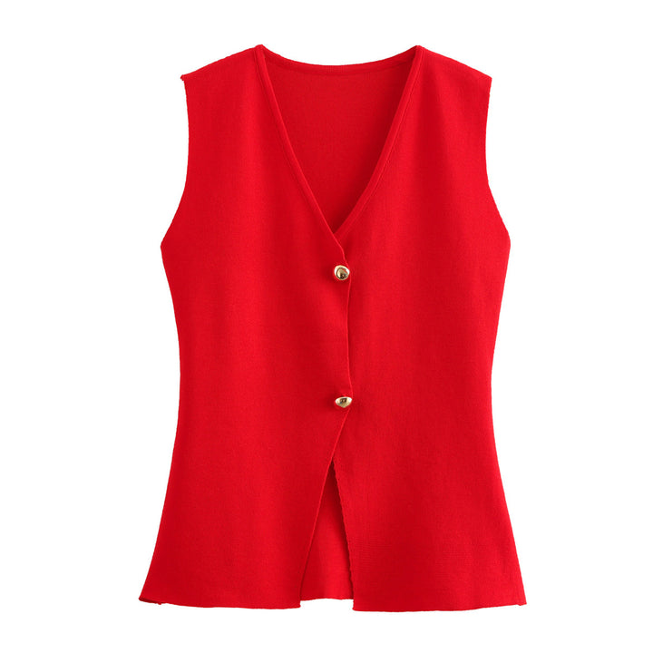 Gilet Femme en Maille – Cardigan Sans Manches Boutonné