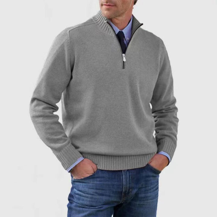 Herren-Pullover mit Reißverschluss und Stehkragen – Klassische Passform aus weichem Strick