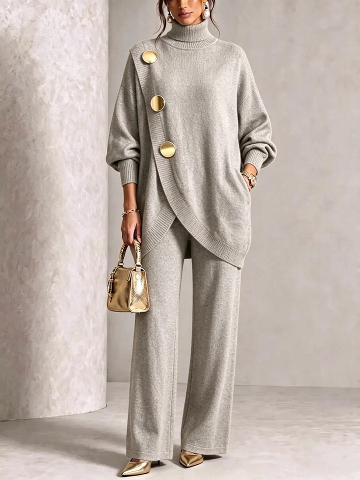 Set van twee gebreide kledingstukken Dames – asymmetrische knoopdetails