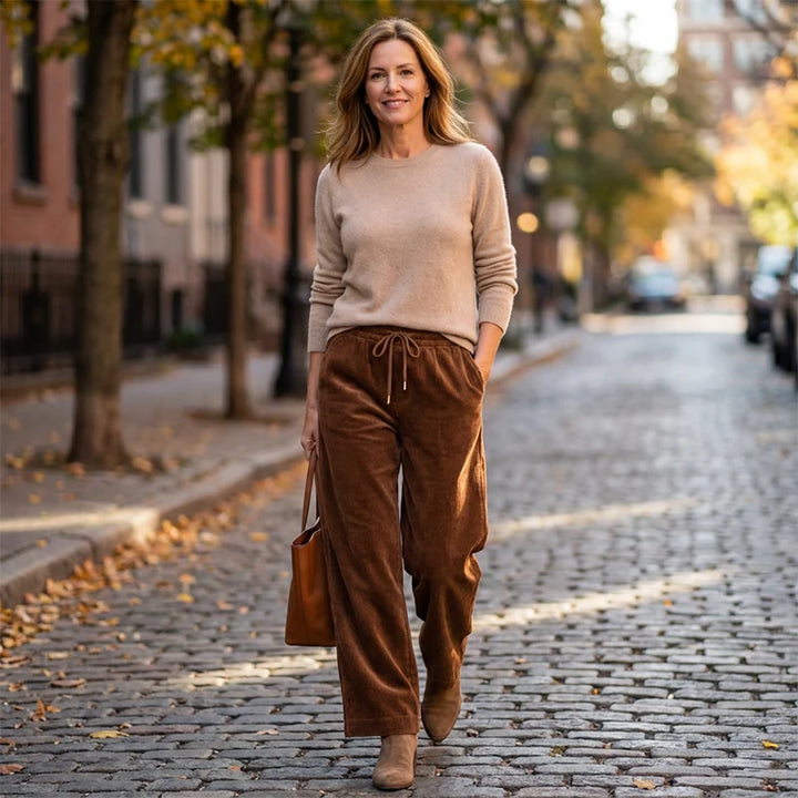 Pantalon Femme Large en Velours Côtelé – Coupe Ample et Décontractée