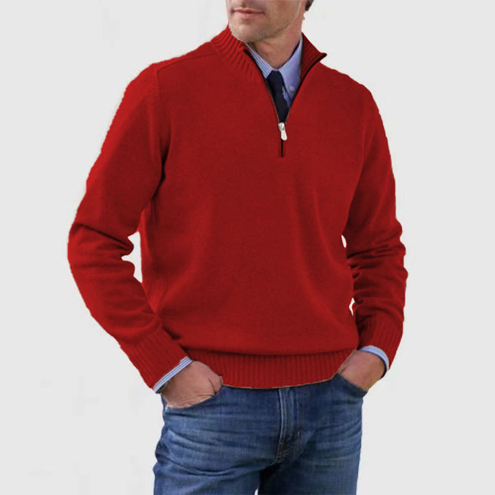 Herren-Pullover mit Reißverschluss und Stehkragen – Klassische Passform aus weichem Strick