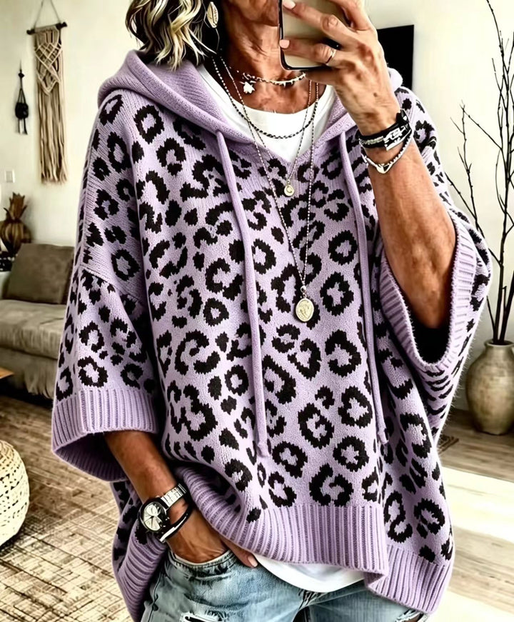 Damen-Kapuzenpullover mit Leopardenmuster – Lässige Strickwaren