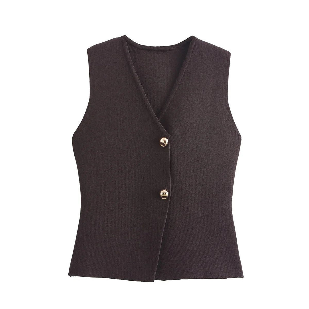 Gilet Femme en Maille – Cardigan Sans Manches Boutonné